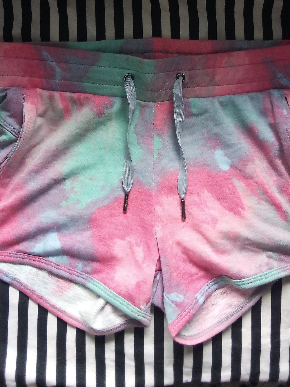 Pink and Mint Tie-Dye Lounge Shorts with Drawstring